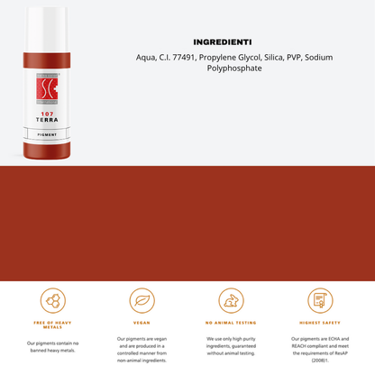 Pigmento 107 Terra Swiss Color 5 ml con lista ingredienti – ossido di ferro CI 77491 per pigmentazioni calde e durature.