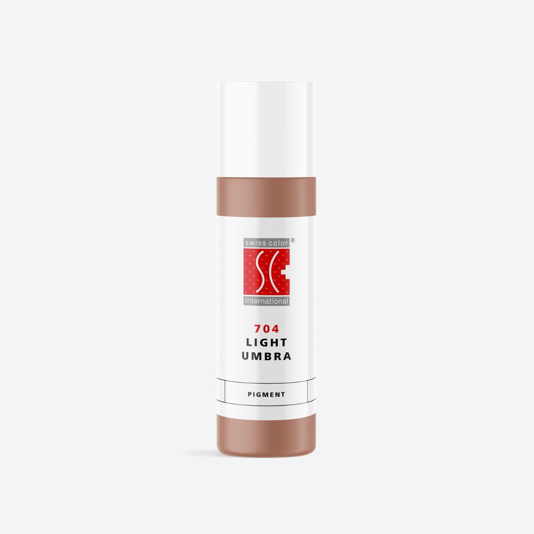 Flacone pigmento 704 Light Umbra – Rosa-giallo cipriato minerale per labbra e areola PMU Serie 7 Swiss Color, formula calda e naturale.
