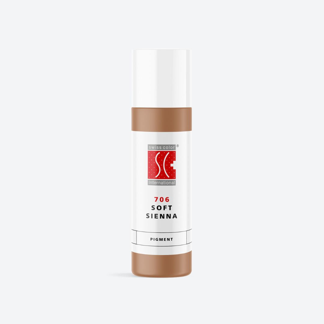Flacone pigmento 706 Soft Sienna – Tonalità calda di pesca e marrone per labbra e areola PMU Serie 7 Swiss Color, formula minerale purificata e vellutata.